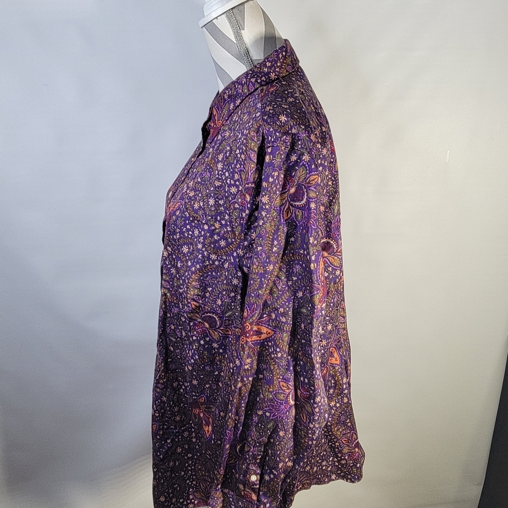 Womans Chaps No Iron Floral Long Sleeve 100% Cotton Button Front Purple Size 2XL - Picture 7 of 11